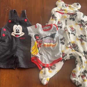 Disney Mickey Mouse Grey and Red Baby One-Piece & Fleece Set